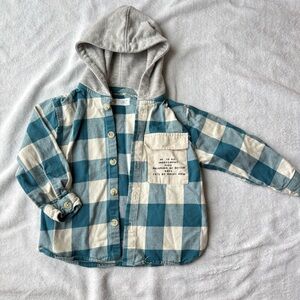 Zara Toddler Boys Lightweight Cotton Overshirt Checkered Hoodie Size 3T